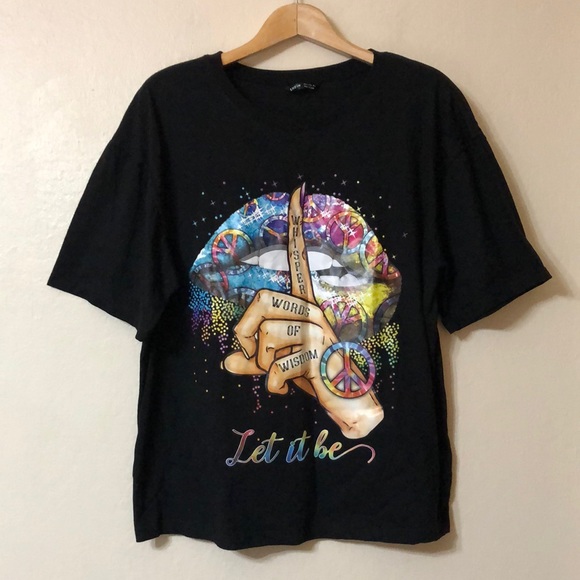 Shein Hippie Boho Whisper Words Of Wisdom Oversized Black Tee - Picture 4 of 9